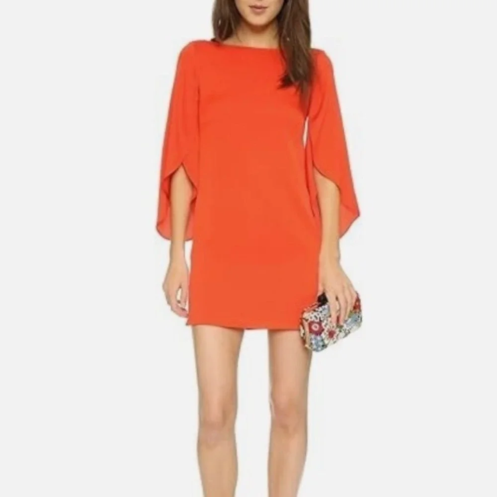 Milly Silk Blend Shift Dress‎ Coral Bell Sleeve Mini Size 4 NWT